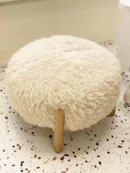 Nordic Creamy Ottoman, Solid Wood Footrest with Lambs Wool, Removable Washable Cover, Non Slip Pads, Stool for Sofa, Tea Table