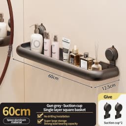 Suction Cup Bathroom Towel Rack Space Aluminum Wall-Mounted Minimalist Multi-Functional Storage Shelf No Drilling Required