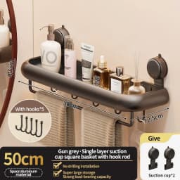Suction Cup Bathroom Towel Rack Space Aluminum Wall-Mounted Minimalist Multi-Functional Storage Shelf No Drilling Required