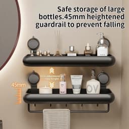 Suction Cup Bathroom Towel Rack Space Aluminum Wall-Mounted Minimalist Multi-Functional Storage Shelf No Drilling Required