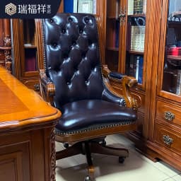HXL solid wood office swivel chair leather engraved computer desk chair