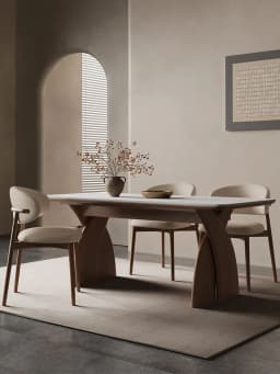 !@Nordic Solid Wood Dining Table, Home Use Glossy Rock Board, Modern and Simple Imported Walnut Oak Rectangular Rice Table