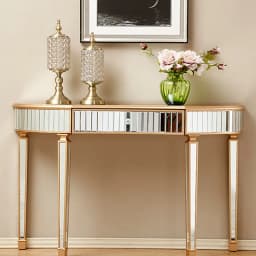 Light luxury mirrored entryway table, golden semi-circular entryway table, living room decorative side table