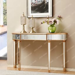 Light luxury mirrored entryway table, golden semi-circular entryway table, living room decorative side table