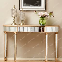 Light luxury mirrored entryway table, golden semi-circular entryway table, living room decorative side table
