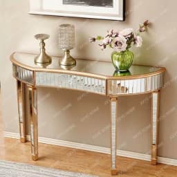 Light luxury mirrored entryway table, golden semi-circular entryway table, living room decorative side table