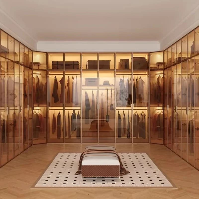 Clothes Closet Armario De Ropa Customized ENF Grade Solid Wood Glass Door Wardrobe Cloakroom Storage Locker Bedroom Furniture