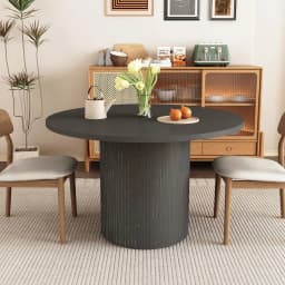 #Extendable Round-to-Oval Dining Table Hidden Storage Fluted Sliding Cabinet Kitchen Dining