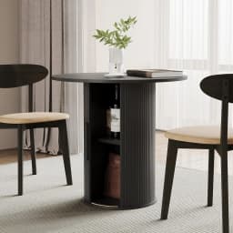 #Extendable Round-to-Oval Dining Table Hidden Storage Fluted Sliding Cabinet Kitchen Dining