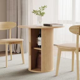 #Extendable Round-to-Oval Dining Table Hidden Storage Fluted Sliding Cabinet Kitchen Dining