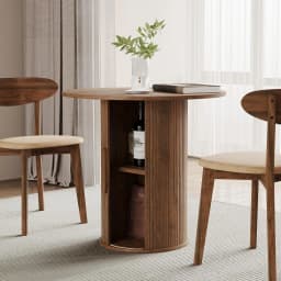 #Extendable Round-to-Oval Dining Table Hidden Storage Fluted Sliding Cabinet Kitchen Dining