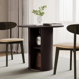 #Extendable Round-to-Oval Dining Table Hidden Storage Fluted Sliding Cabinet Kitchen Dining