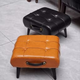 Small stool oil wax leather home door soft bag stool entry shoe stool light luxury simple living room foot pedal shoe