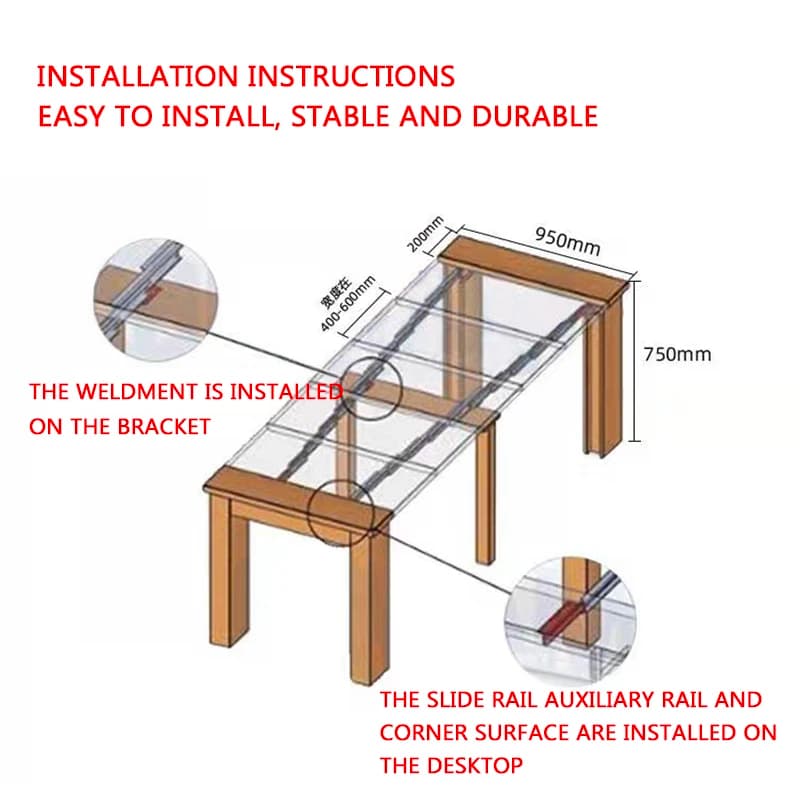 Invisible Dining Table Telescopic Guide Rail Multifunctional Aluminum Alloy Folding Bar Extension Slide Rail
