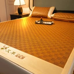 Ice Silk Summer Cooling Mat Natural Vine Foldable Double-Sided Bamboo Mat for 1.5/1.8m Bed Naked Sleeping Dormitory Home Use