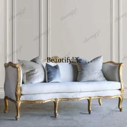 Retro fabric sofa carved gold living room old sofa