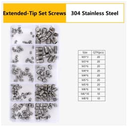 M3 M4 M5 M6 M8 304 316 Stainless Steel Hex Socket Drive Cone Dog Flat Cup Point Set Screw Assortment Kit Allen Head Grub Bolt