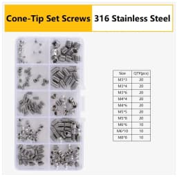 M3 M4 M5 M6 M8 304 316 Stainless Steel Hex Socket Drive Cone Dog Flat Cup Point Set Screw Assortment Kit Allen Head Grub Bolt
