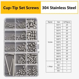 M3 M4 M5 M6 M8 304 316 Stainless Steel Hex Socket Drive Cone Dog Flat Cup Point Set Screw Assortment Kit Allen Head Grub Bolt