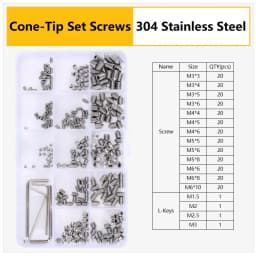 M3 M4 M5 M6 M8 304 316 Stainless Steel Hex Socket Drive Cone Dog Flat Cup Point Set Screw Assortment Kit Allen Head Grub Bolt