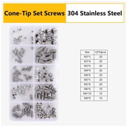 M3 M4 M5 M6 M8 304 316 Stainless Steel Hex Socket Drive Cone Dog Flat Cup Point Set Screw Assortment Kit Allen Head Grub Bolt