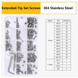 M3 M4 M5 M6 M8 304 316 Stainless Steel Hex Socket Drive Cone Dog Flat Cup Point Set Screw Assortment Kit Allen Head Grub Bolt