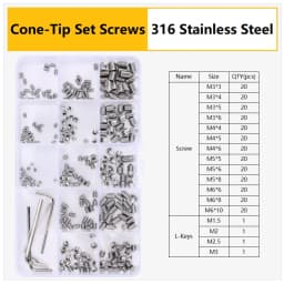 M3 M4 M5 M6 M8 304 316 Stainless Steel Hex Socket Drive Cone Dog Flat Cup Point Set Screw Assortment Kit Allen Head Grub Bolt