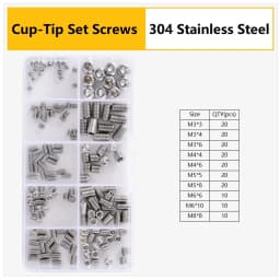 M3 M4 M5 M6 M8 304 316 Stainless Steel Hex Socket Drive Cone Dog Flat Cup Point Set Screw Assortment Kit Allen Head Grub Bolt