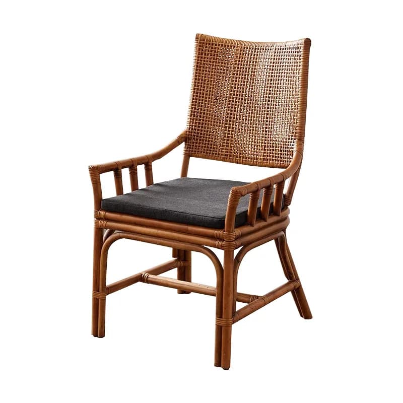 LTT Household Single Natural Rattan High Back Chair Dining Chair Round Comfortable Weaving