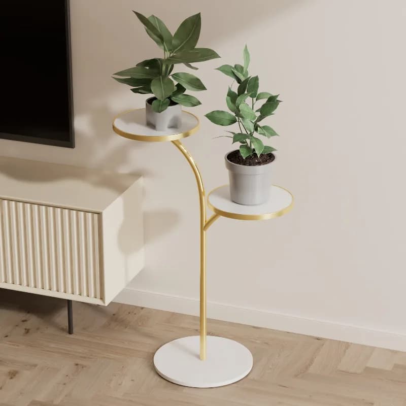 Flower Stand Living Room Floor-to-ceiling Movable Wrought Iron Light Luxury Rock Slab Succulent Green Dill Flower Stand