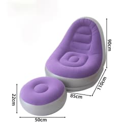 2 IN 1 Inflatable Sofa with Stool Soft Flocking Ergonomic Lounge Chair Fast Inflation Foldable Portable Waterproof PVC Sofa