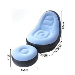 2 IN 1 Inflatable Sofa with Stool Soft Flocking Ergonomic Lounge Chair Fast Inflation Foldable Portable Waterproof PVC Sofa