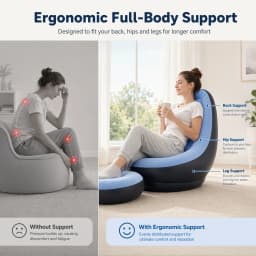 2 IN 1 Inflatable Sofa with Stool Soft Flocking Ergonomic Lounge Chair Fast Inflation Foldable Portable Waterproof PVC Sofa