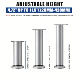 Heavy Duty Adjustable Furniture Legs - Tool-Free Height Adjustment (4.72" to 16.5" /12-42cm), Sturdy Metal Construction