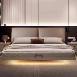 Modern Levitation Genuine Leather With Lamp Double Bed 2 People Full Size Bed Frame 150x200 180x200 Cm Beds Bedroom Furniture