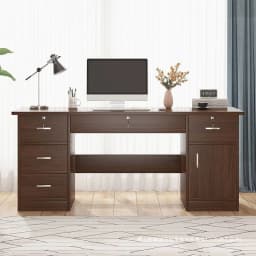 Modern Wooden Computer Desk with Multi-Tier Storage Shelves Bookshelf Modern Office Desk for Home Study or Bedroom Study Desk