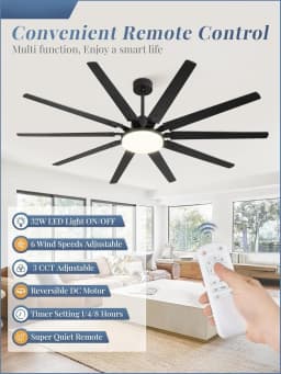 72 inch Large Ceiling Fans with Lights and Remote, Outdoor Black Ceiling Fan with 10 Blades, 32W LED ligh