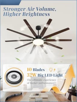 72 inch Large Ceiling Fans with Lights and Remote, Outdoor Black Ceiling Fan with 10 Blades, 32W LED ligh