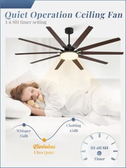 72 inch Large Ceiling Fans with Lights and Remote, Outdoor Black Ceiling Fan with 10 Blades, 32W LED ligh