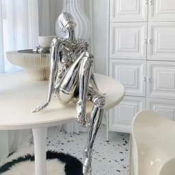 Contemporary Humanoid Statue, Polished Metal Finish, Stylish Living Room & Office Decoration