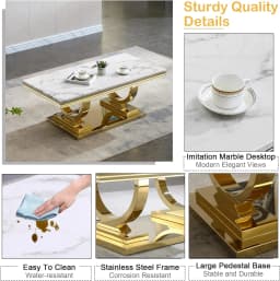 Modern Luxury MARBLE Tea Table Stainless Steel Center Coffee Table Sets for Home Villa Outdoor Bedroom