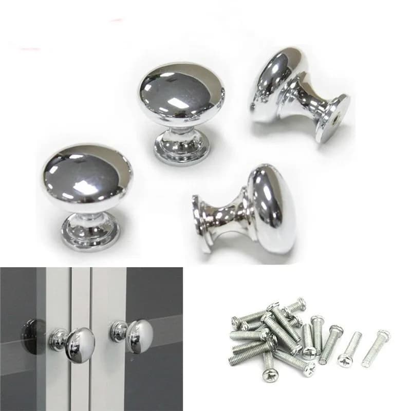 2/4Pcs Chrome Metal Door Knobs Drawer Wardrobe Kitchen Cupboard Handles Silver Furniture Accessories Door Handles Interior Doors