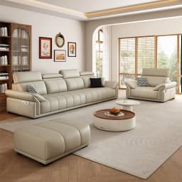 Leather sofa Modern simple living room sofa Light luxury Italian high backrest leather art sofa