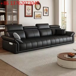 Leather sofa Modern simple living room sofa Light luxury Italian high backrest leather art sofa