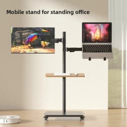 Adjustable Mobile Standing Desk Riser with Ergonomic Monitor Arm and Keyboard Tray