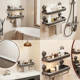 Suction Cup Bathroom Towel Rack Space Aluminum Wall-Mounted Minimalist Multi-Functional Storage Shelf No Drilling Required