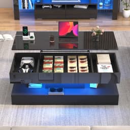 Z High Glossy LED Coffee Table For Living Room Center Table With Open Display Shelf & Large Storage Space White Coffee Table Hom