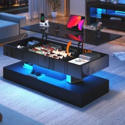 Z High Glossy LED Coffee Table For Living Room Center Table With Open Display Shelf & Large Storage Space White Coffee Table Hom