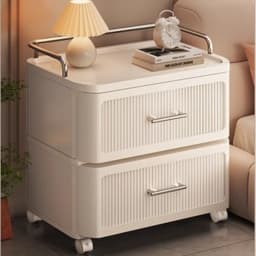 Drawer-Type Plastic Nightstand, No-Assembly 5-Drawer Storage Cabinet, Thickened Multi-Layer Movable Organizer for Bedroom