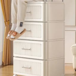Drawer-Type Plastic Nightstand, No-Assembly 5-Drawer Storage Cabinet, Thickened Multi-Layer Movable Organizer for Bedroom